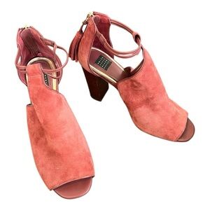 WHBM, Maroon Suede Peep Toe Booty Heels, Size 6.5M